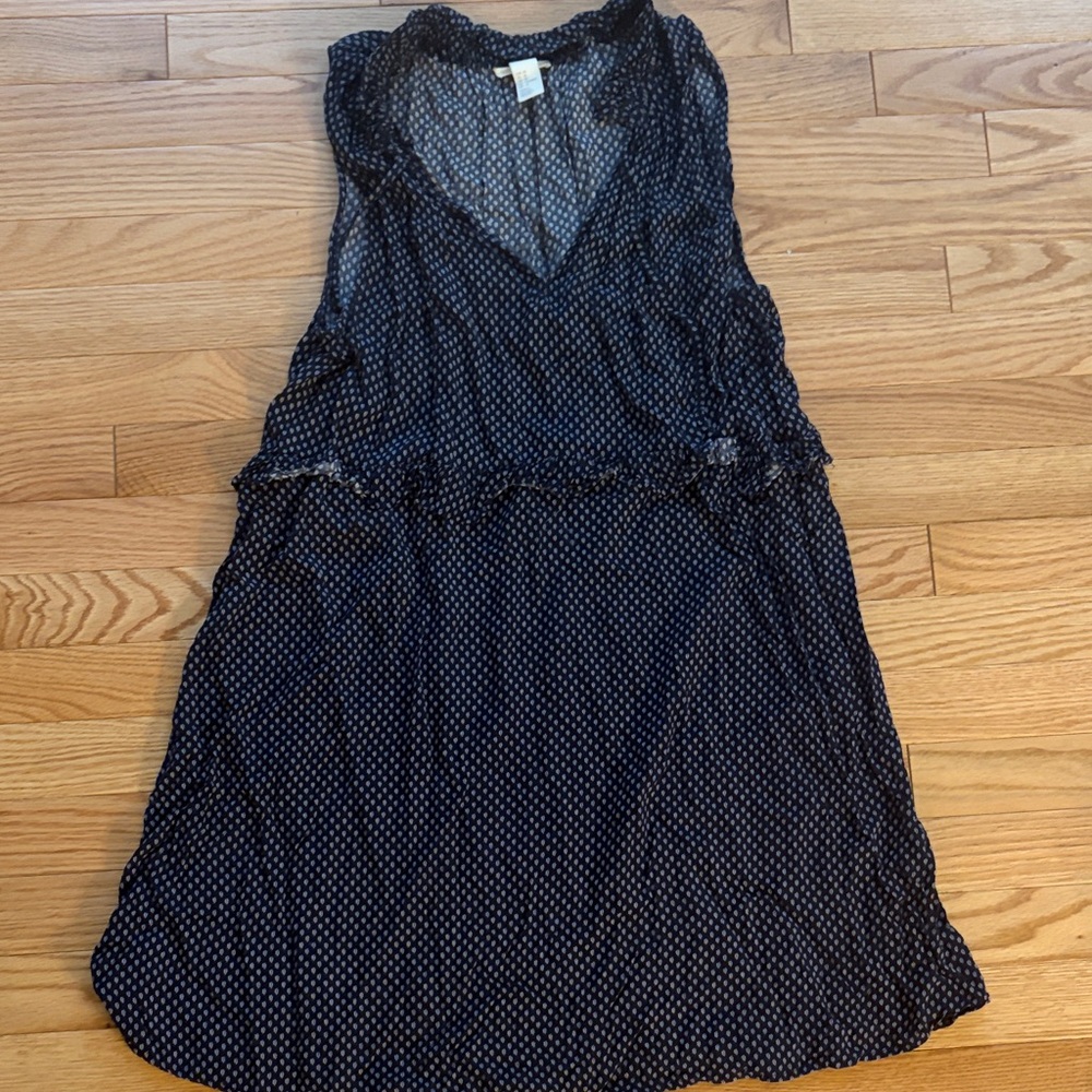 H&M Navy Sleeveless Polka Dot Midi Dress